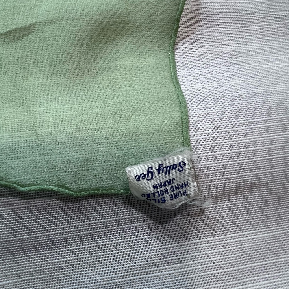Vintage Sally Gee 100% silk mint green scarf made in Japan